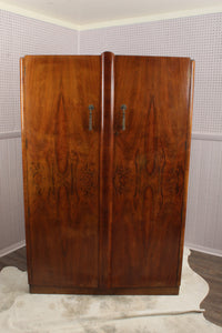 English Art Deco Burl Walnut Wardrobe c.1930