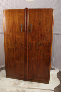 English Art Deco Burl Walnut Wardrobe c.1930