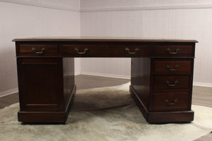 English Mahogany Tooled Leather Top Partners Desk c.1900