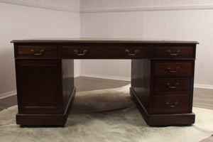 English Mahogany Tooled Leather Top Partners Desk c.1900