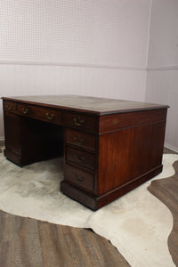 English Mahogany Tooled Leather Top Partners Desk c.1900