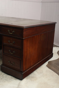 English Mahogany Tooled Leather Top Partners Desk c.1900