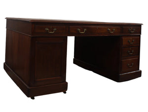 English Mahogany Tooled Leather Top Partners Desk c.1900