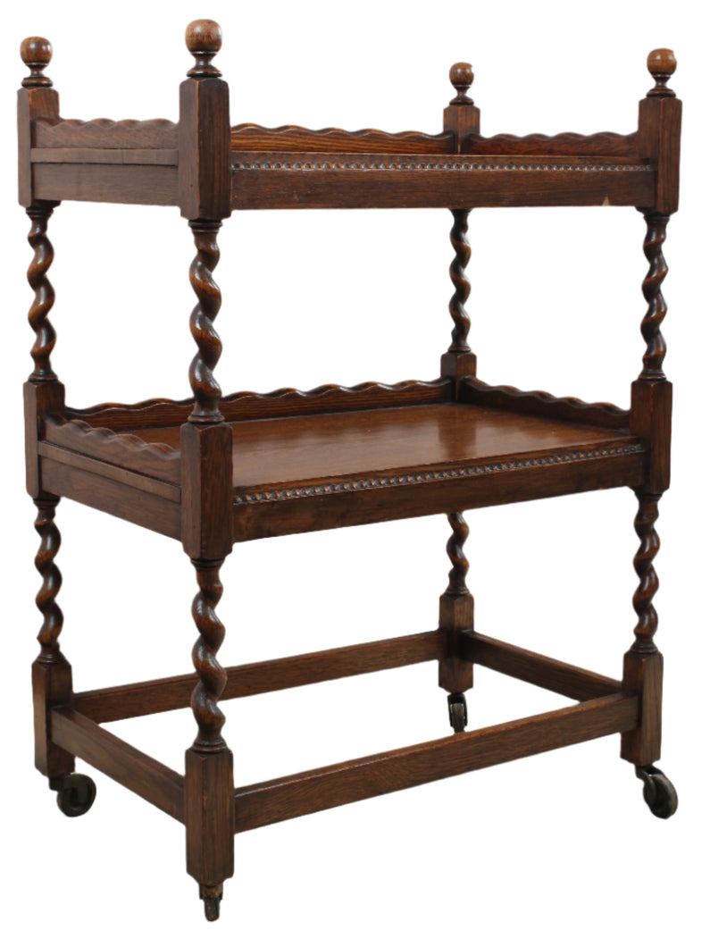 English Oak Barley Twist Bar Cart c.1900