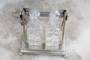 English Silver Plated Tantalus with 2 Crystal Decanters c.1918