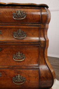 French Burl Walnut 18th Century Bombe Chest