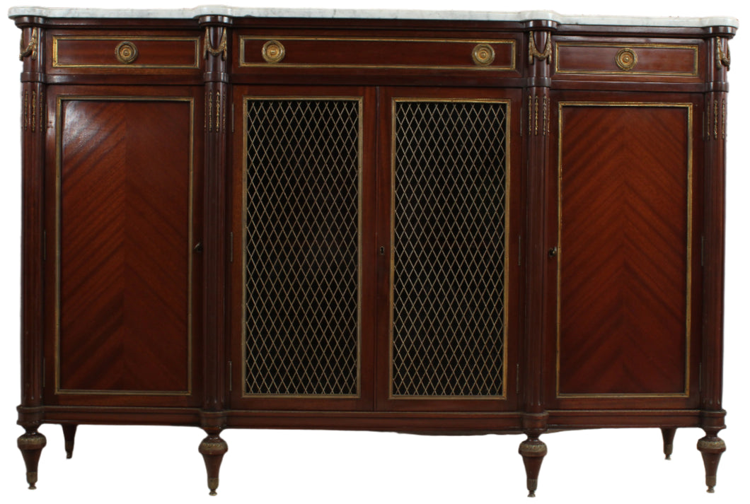 French Directoire Enfilade Marble Topped Credenza c.1950