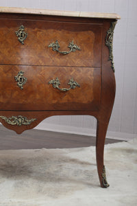 French Marquetry Marble Topped Chest c.1890