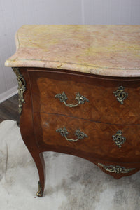 French Marquetry Marble Topped Chest c.1890