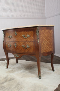 French Marquetry Marble Topped Chest c.1890