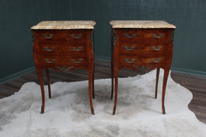 PAIR Petite French Inlaid Marble Top Bedside Chests c.1900