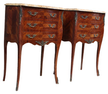 Load image into Gallery viewer, PAIR Petite French Inlaid Marble Top Bedside Chests c.1900