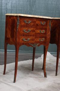 PAIR Petite French Inlaid Marble Top Bedside Chests c.1900