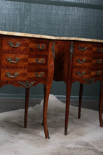 Load image into Gallery viewer, PAIR Petite French Inlaid Marble Top Bedside Chests c.1900