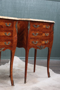 PAIR Petite French Inlaid Marble Top Bedside Chests c.1900