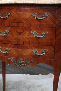 PAIR Petite French Inlaid Marble Top Bedside Chests c.1900