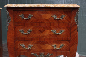 PAIR Petite French Inlaid Marble Top Bedside Chests c.1900