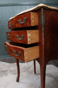 PAIR Petite French Inlaid Marble Top Bedside Chests c.1900