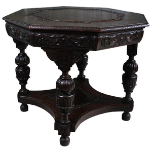 English Oak Handcarved Center Table c.1890