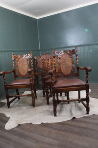 French Carved Oak Caned Chairs set of 6 c.1900