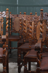 French Carved Oak Caned Chairs set of 6 c.1900