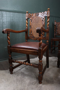 French Carved Oak Caned Chairs set of 6 c.1900