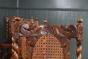 French Carved Oak Caned Chairs set of 6 c.1900