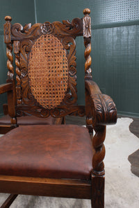 French Carved Oak Caned Chairs set of 6 c.1900