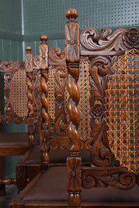 French Carved Oak Caned Chairs set of 6 c.1900