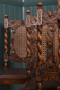 French Carved Oak Caned Chairs set of 6 c.1900