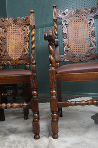 French Carved Oak Caned Chairs set of 6 c.1900