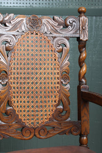 French Carved Oak Caned Chairs set of 6 c.1900