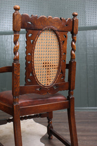 French Carved Oak Caned Chairs set of 6 c.1900