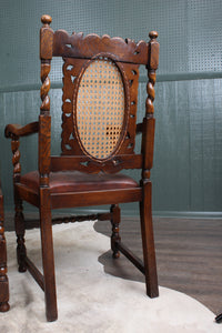 French Carved Oak Caned Chairs set of 6 c.1900