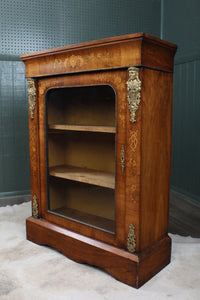 English Victorian Walnut Inlaid Pier Cabinet c.1870