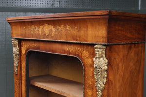 English Victorian Walnut Inlaid Pier Cabinet c.1870