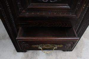 French Oak Heavily Carved Cupboard c.1890