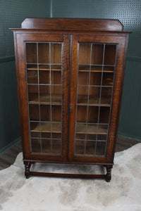 English Oak Leaded Glass Bookcase c.1900