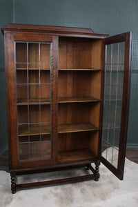 English Oak Leaded Glass Bookcase c.1900