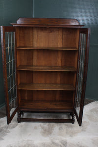 English Oak Leaded Glass Bookcase c.1900