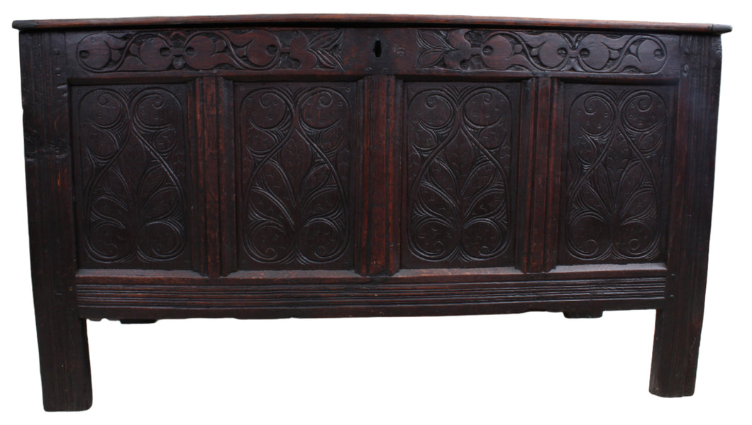 English Handcarved Oak Bedding Box c.1820