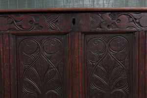 English Handcarved Oak Bedding Box c.1820