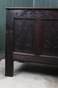 English Handcarved Oak Bedding Box c.1820