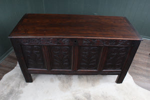 English Handcarved Oak Bedding Box c.1820