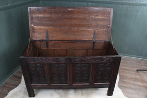 English Handcarved Oak Bedding Box c.1820