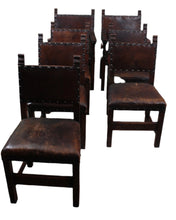 Load image into Gallery viewer, Set of 7 English Oak and Leather Chairs