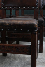 Load image into Gallery viewer, Set of 7 English Oak and Leather Chairs