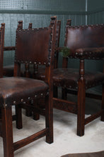 Load image into Gallery viewer, Set of 7 English Oak and Leather Chairs