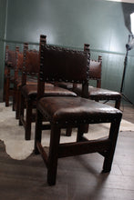 Load image into Gallery viewer, Set of 7 English Oak and Leather Chairs