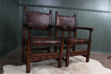 Load image into Gallery viewer, Set of 7 English Oak and Leather Chairs